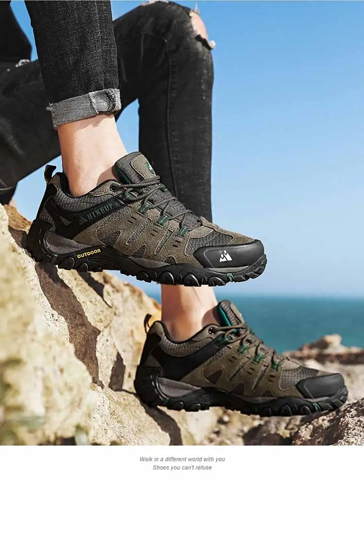HIKEUP Pánské turistické boty z semišové kůže Outdoorové boty Odolné proti opotřebení Pánské trekové boty Chůze Lov Taktické tenisky