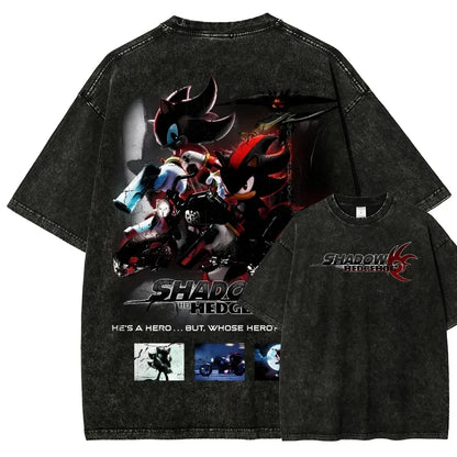 Classic Anime Manga Games Sonic Peripherals Print T-shirts Fashion Loose Casual Tee Men Women Retro Washed Cotton Tops
