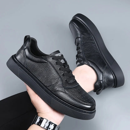 DIMANYU Sneakers da uomo in vera pelle - Nuove scarpe casual estive da uomo con plateau, allacciate, semplici, alla moda e traspiranti