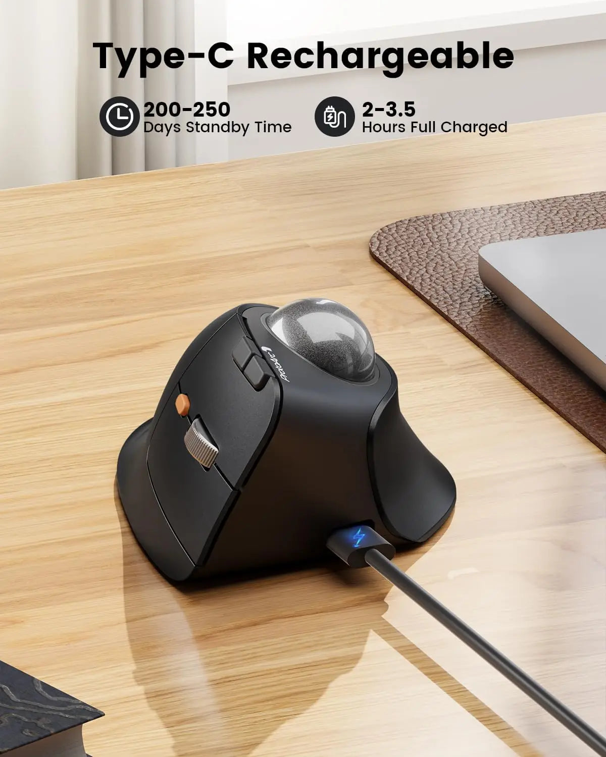 ProtoArc EM05NL Ratón trackball inalámbrico recargable Bluetooth ergonómico vertical con bola para ordenador, iPad, Mac y Windows