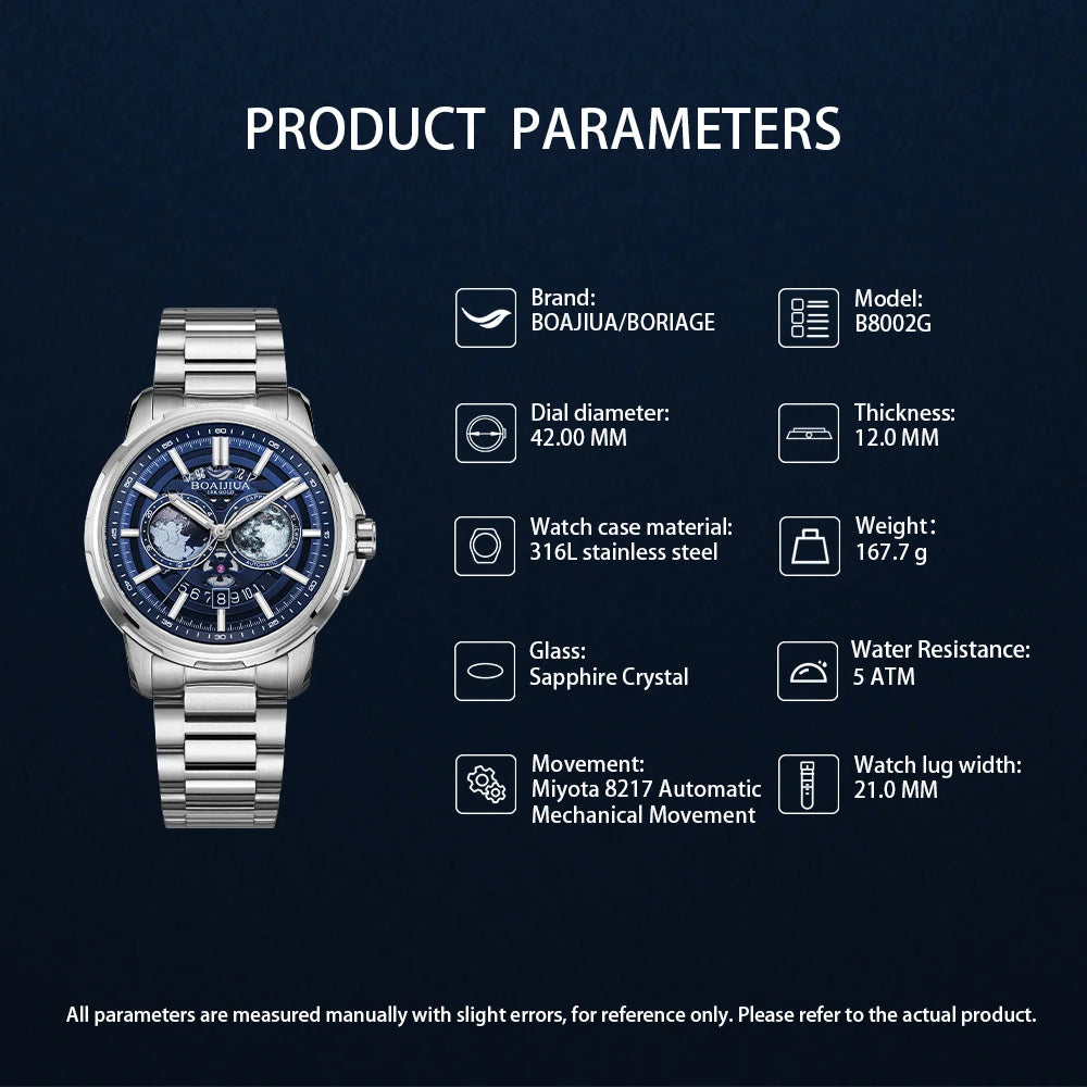 BORIAGE(BOAIJIUA) Automatic Mechanical Watch Creative Starry Sky Watch Water Resistant  Mechanical Watches Birthday Gift for Men