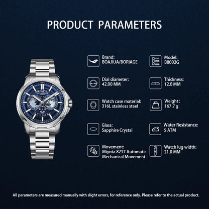 BORIAGE(BOAIJIUA) Automatic Mechanical Watch Creative Starry Sky Watch Water Resistant  Mechanical Watches Birthday Gift for Men