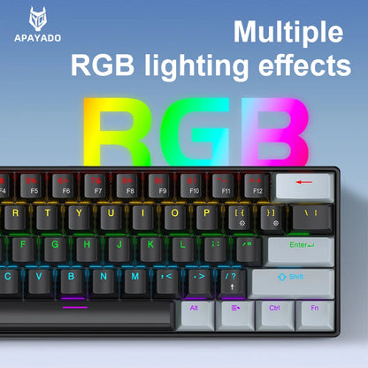 60% Portable Mini Keyboard APAYADO K61 Mechanical Keyboard Wired, 61 Keys RGB Black,White, Red/Blue Switch for Gaming
