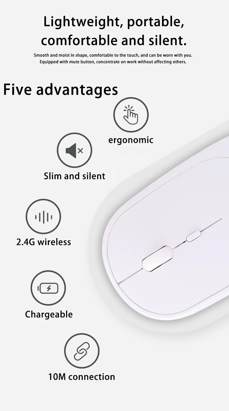 Mouse wireless Lenovo USB reîncărcabil, ergonomic, DPI ajustabil, silențios, pentru birou, 2.4G Bluetooth, optic, electric, pentru gaming și birou