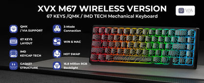 XVX M67 JadeStone Mechanical Keyboard With IMD-Tech Keycaps Hot Swappable Gasket Tri-Mode Custom RGB Wireless Keyboard 65%