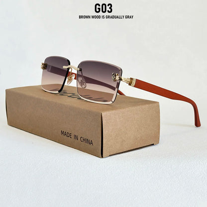 Square Sunglasses Women Luxe 2026 Rimless Sunglass Men Wooden Fashion Glasses Vintage Dropshipping Gafas De Sol Hombre Zonnebril