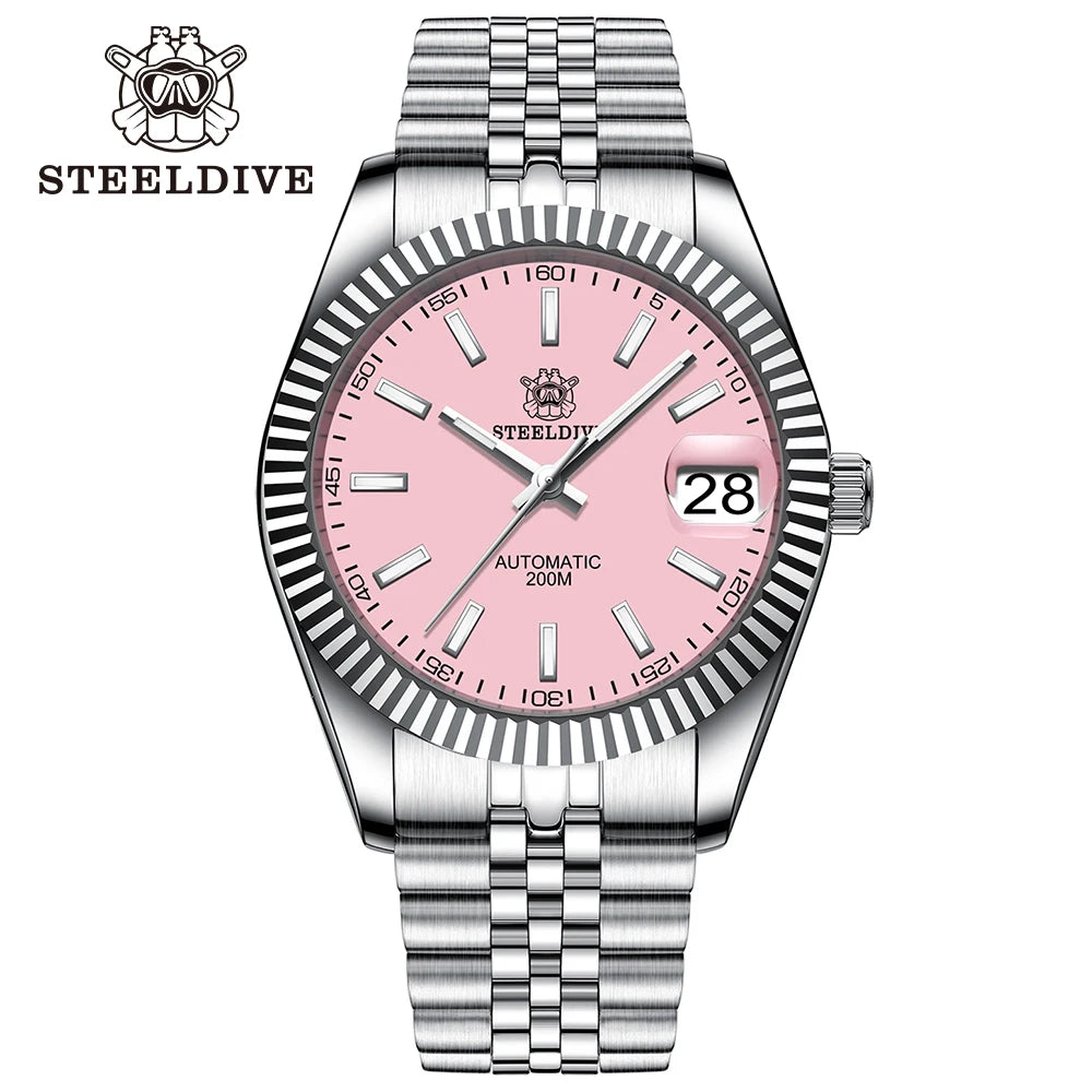 STEELDIVE Turquoise SD1933 Water Ghost Watch 200m Waterproof Sapphire Date NH35 Automatic Mechanical Watch with Bracelet