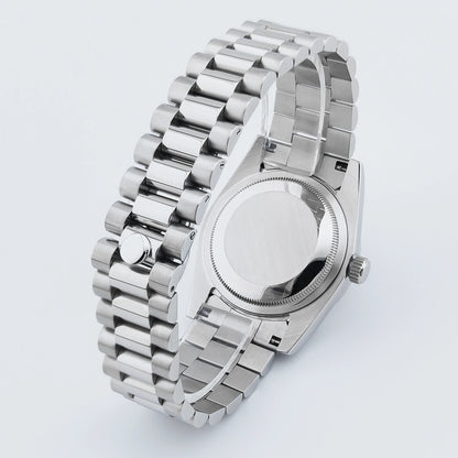 Orologio meccanico da uomo CORGEUT NH36 con indicazione di giorno e data, bracciale President, cassa in acciaio, lunetta arcuata filettata, impermeabile