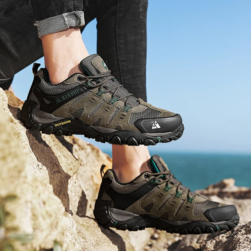 HIKEUP Moški pohodniški čevlji iz semiša Čevlji za prosti čas Odporni na obrabo Moški čevlji za treking, hojo in lov Taktični športni čevlji