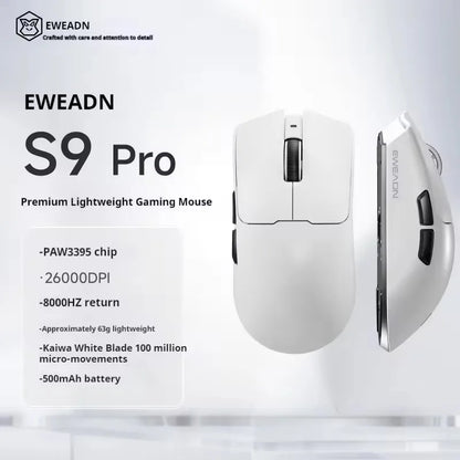 EWEADN S9 Pro Ultra V2 Lightweight Wireless Gaming Mouse Tri-Mode Tri-model Mouse 2.4G USB-CBT 8K Polling 26K DPI PAW3395 Mice