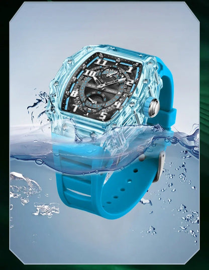Unique Blue Fashion Brand Men's Watches Silicone Strap Waterproof Out Door Sport Military Watches for Men Multi Function Luxury