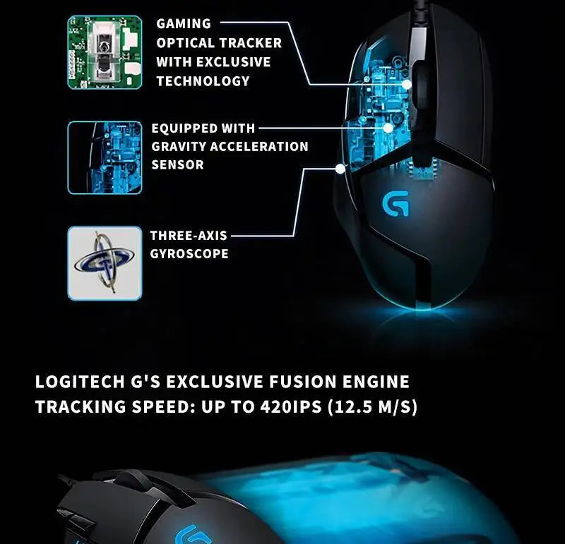 Laidinė žaidimų pelė Logitech G402, 32 bitų ARM procesorius, 8 mygtukai, 500 IPS, neslystanti – visos dienos žaidimų ir darbo sesijoms
