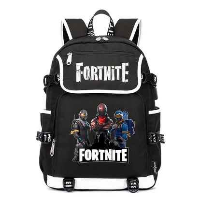 Mochila Fortnite de Grande Capacidade, Saco de Ombro Casual com Porta USB, Unissexo, Estilo Anime, para Estudantes, Nova Mala Escolar Elegante, Presente de Papelaria