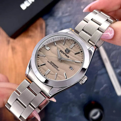 BENYAR luxury brand 40MM sand grain dial men's watch, stainless steel 50 meter waterproof automatic mechanical watch