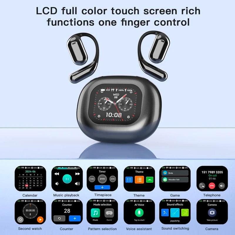 UYUXIO OWS AI Translation Earbuds with LCD Touch Screen, 144 Languages Real-Time Translator Earphones, Wireless Bluetooth Translating Headphones with Noise Cancellation