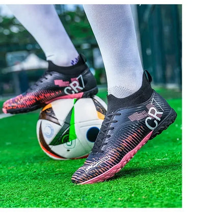 Kids Anti-Collision Toe Football Boots Lace-Up Closure Short Non-Slip Studs Wearproof Breathable Outdoor Grass Game Shoes