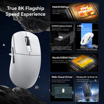 ATTACK SHARK R6 PAW3950MAX Wireless Gaming Mouse, 39g Ultralight, 8KHz Polling Rate, 42,000 DPI, Tri-Mode Bluetooth & 2.4G Gaming Mouse