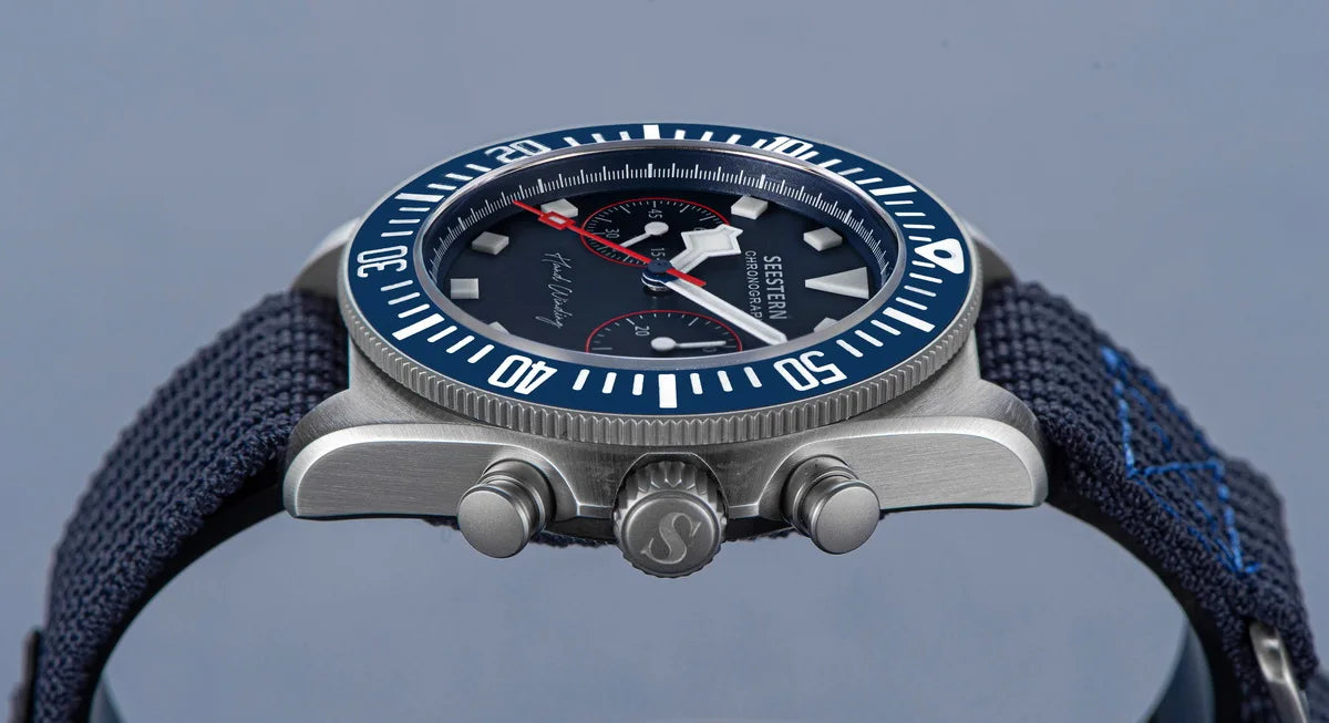 SEESTERN Chronograph Herren-Mechanikuhr Tianjin ST1901 Uhrwerk Saphirglas-Armbanduhr mit Nylon-Klettarmband, Leuchtzeigern und Skelettdesign
