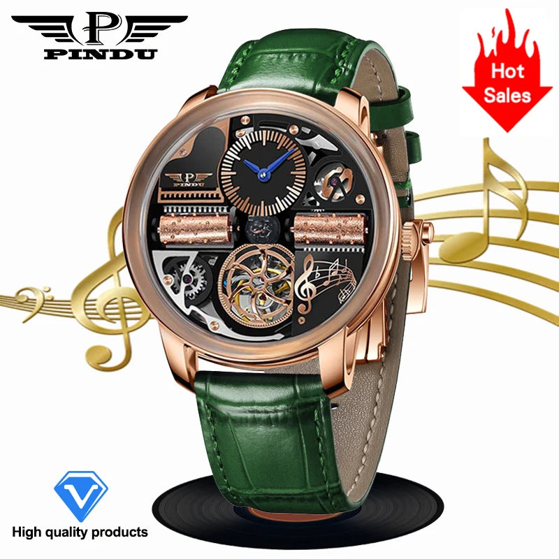 2025 NEW PINDU Design Music Series Machinery Watch Men Movement Stainless Steel Sapphire Glass Top Luxury Automatic Watch Hollow