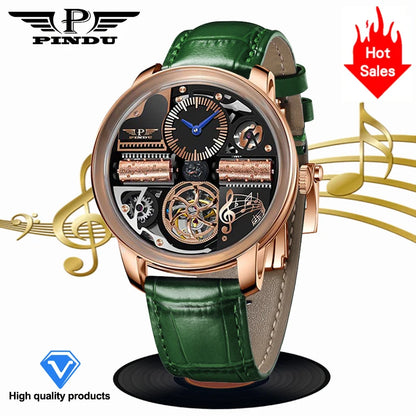 2025 NEW PINDU Design Music Series Machinery Watch Men Movement Stainless Steel Sapphire Glass Top Luxury Automatic Watch Hollow