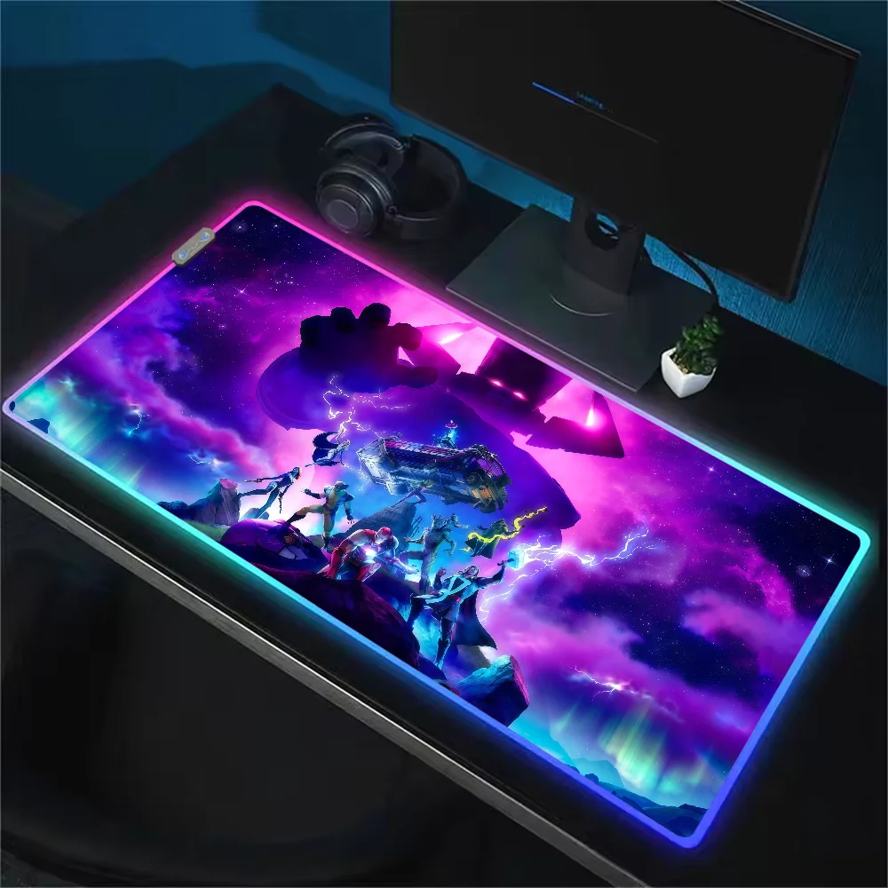 Game F-Fortnite Survival Battle Mauspad mit RGB-LED-Beleuchtung, rutschfester Gummibasis, wasserdicht, für Büro, PC und Zuhause, große USB-Gaming-Schreibtischmatte
