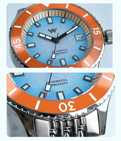 WM Watch Automatic Mechanical Diver Watches Men Sparkle Grain Gradient Dial Ceramic Bezel NH35 AR Coated Welly Merck Watch WM212