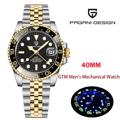 New PAGANI DESIGN Top Brand GMT Mens Wristwatch Sapphire Glass Automatic Men's Watch 100M Waterproof 40mm Men Mechanical Watches
