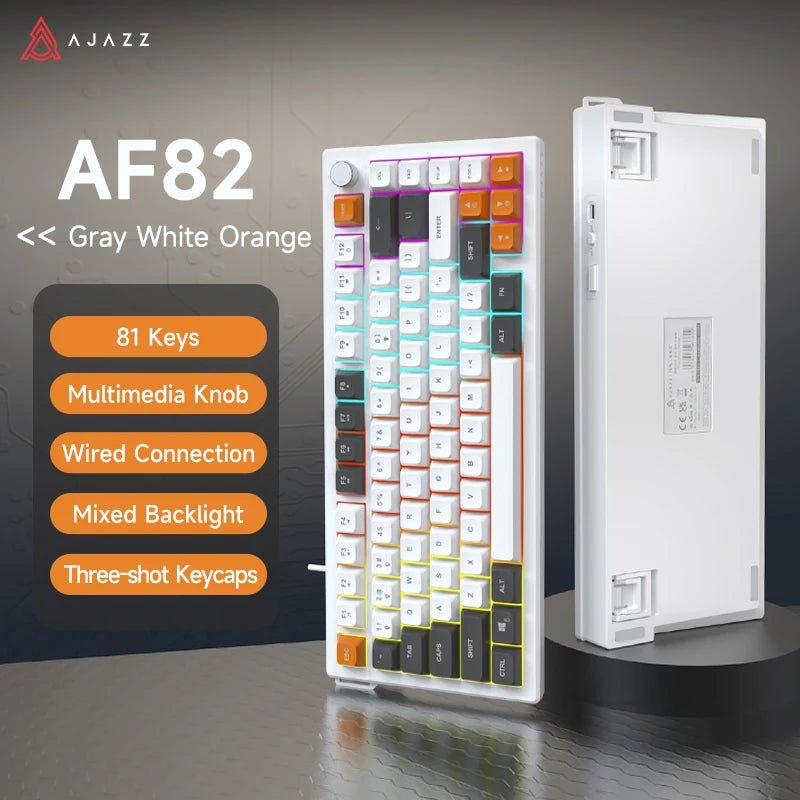 AJAZZ AF82 Office Low Profile Tastatur RGB kabelgebundene/kabellose Gaming-Tastatur 75% Layout 82 Tasten 4000mAh Akku für Win/Mac