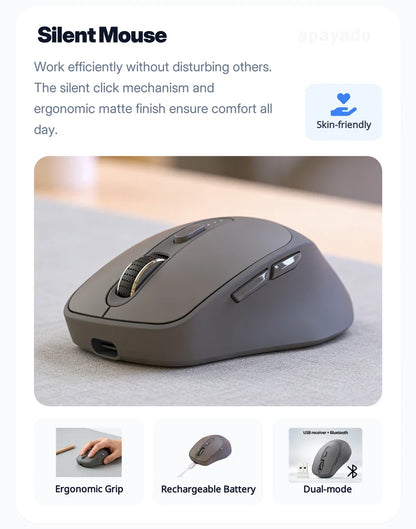 Bezdrátová myš FREEWOLF X7 Bluetooth 2.4G, duální režim, tichá, dobíjecí, 4000DPI, indikátor baterie, ergonomická, pro PC, Mac a notebook