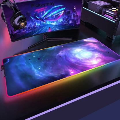 Velká RGB herní podložka pod myš, LED podložka pod myš pro hráče, podložka na stůl k PC, RGB podložka pod klávesnici XXL 90x40cm