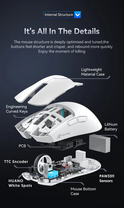 Attack Shark X11&R1 třirežimová bezdrátová Bluetooth myš s nabíjecí základnou, RGB, ergonomická, lehká myš, příslušenství pro PC hráče