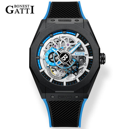 BONEST GATTI BG7601 Men Automatic Mechanical Watch Sapphire Crystal Waterproof Luminous Rubber Strap Wristwatch
