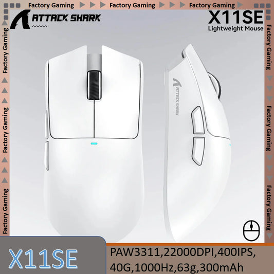 Mouse gaming wireless ultra-ușor ATTACK SHARK X11SE, durată de viață de 20Million cicluri, PAW3311 Gaming, 22KDPI, 400IPS, 40G, 1KHz, 65 Hours, 30mAH