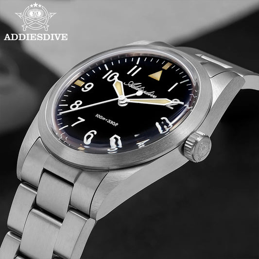 ADDIESDIVE 36mm AD2502 Watch For Men 100M Waterproof Titanium Alloy VH31 Movement Bubble Mirror Glass Luminous Quartz Watches
