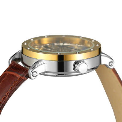 Avtomatska mehanska zapestna ura SKROX za moške, skeletni model s funkcijo GMT, prikazom luninih faz in turbijonom – elegantna in izvirna luksuzna ura najvišjega razreda.