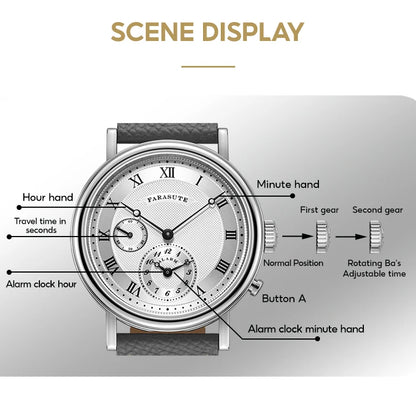 FARASUTE Retro Luxury Alarm Clock Quartz Watch Men Waterproof Night Light Wristwatch Casual Sapphire Stainless Steel Male Reloj