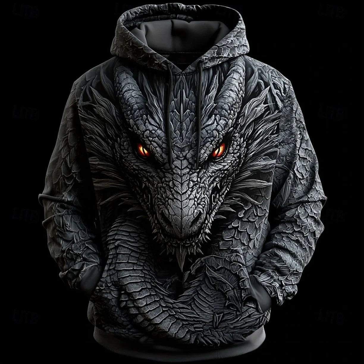 Retro Dragon Pattern Men's Hoodies 3D Print Creative Design Long Sleeve Casual Pullover Fashion Cool Oversize Breathable Clothes