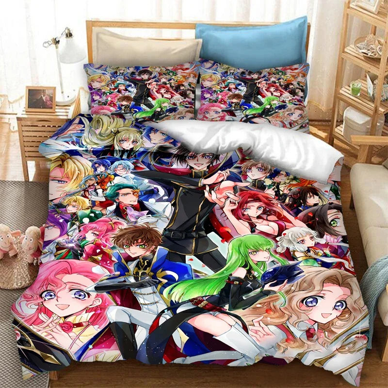 Moderigtigt 3D-printet Anime Code Geass-dynebetræk, 2/3 dele sengesæt, Double Twin Full Queen King, sengetøj til voksne og børn, quiltbetræk