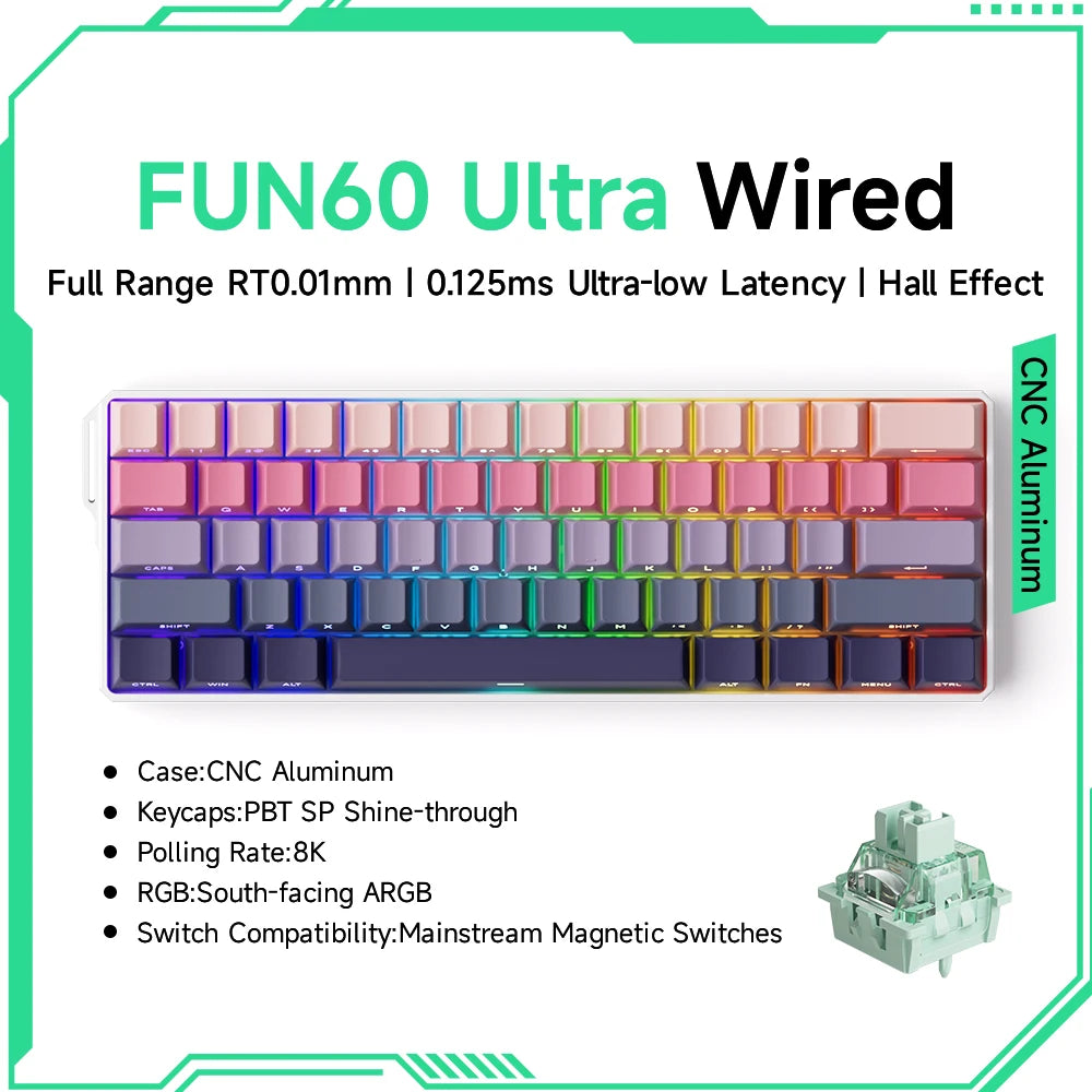 Teclado mecánico Akko MonsGeek FUN60 con interruptores magnéticos 60% para gaming, Rapid Trigger 0.01mm, 8K ARGB, teclado personalizado HE/TMR