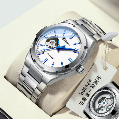 Men's Fully Automatic Mechanical New Trend Steel Strip Business Hollow Waterproof Male Fashion Wristwatches High End Gifts