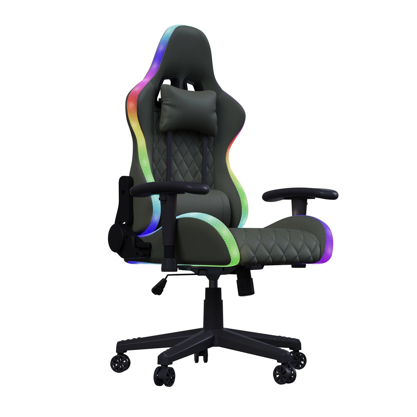 Office Chair, LED gaming chair with ergonomically adjustable backrest, PU leather office chair, lumbar support cushion & pillow