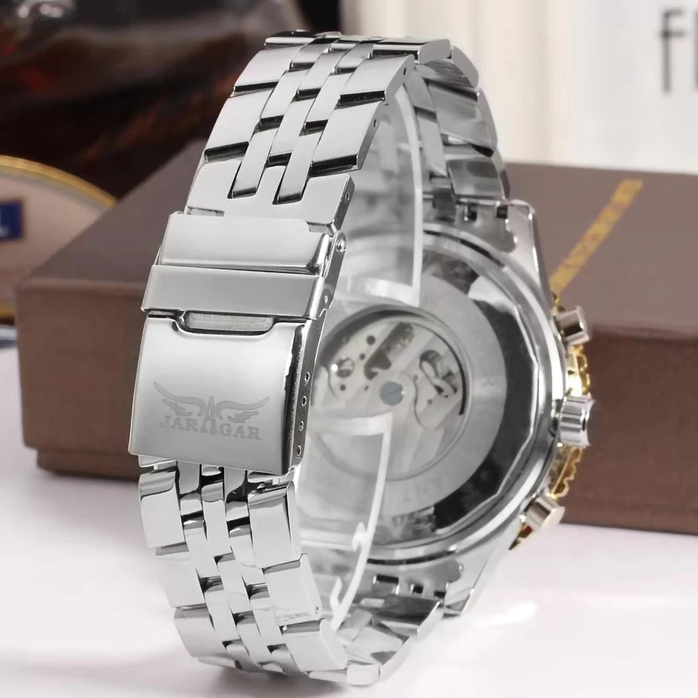 Jaragar 50MM Automatic Mechanical Watch for Men, Multifunctional, Date Month Week Display, 3ATM Waterproof, Business Casual Style