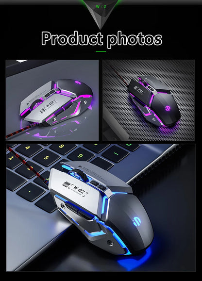 Mouse de gaming cu fir USB Inphic W2 a 2-a generație, clic silențios, stil metalic, 6 taste, programare macro, 8800DPI