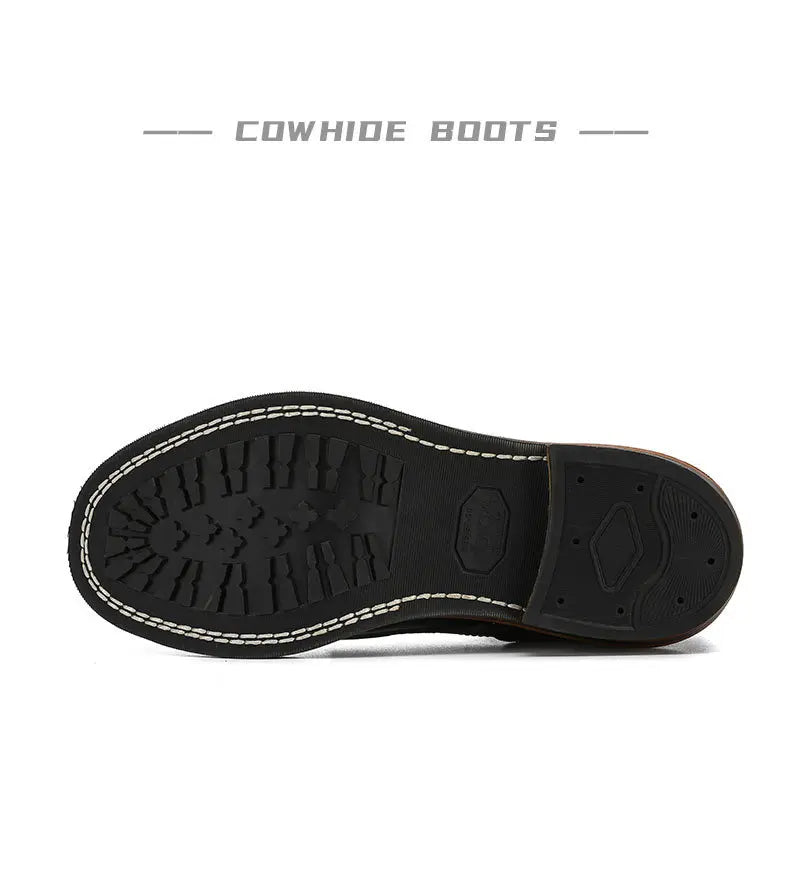 KOWM Cowhide Hiking Shoes Men's Walking Boot British Trekking Shoes Thick-Soled Cowhide High-Top Motorcycle Boots Ankle Sneakers