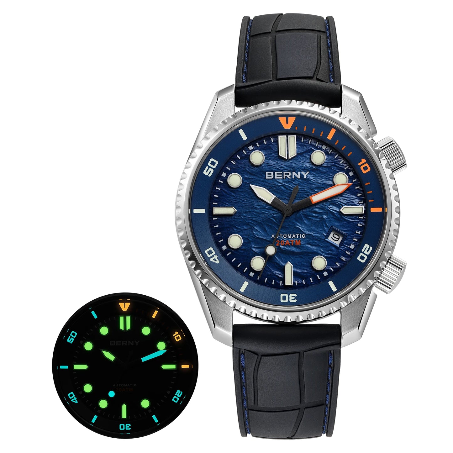 BERNY Diver Automatic Watches Men's Luxury Sapphire 316L Stainless Steel Mechanical Watch 42MM 200M Waterproof Diving Men Watch