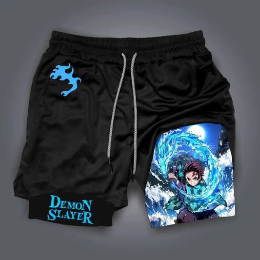 Anime Demon Slayer Gym Shorts Man Quick Dry Pants Double-layer 2 in 1 Shorts Y2k Sportswear Summer 2026 Breathable Streetwear