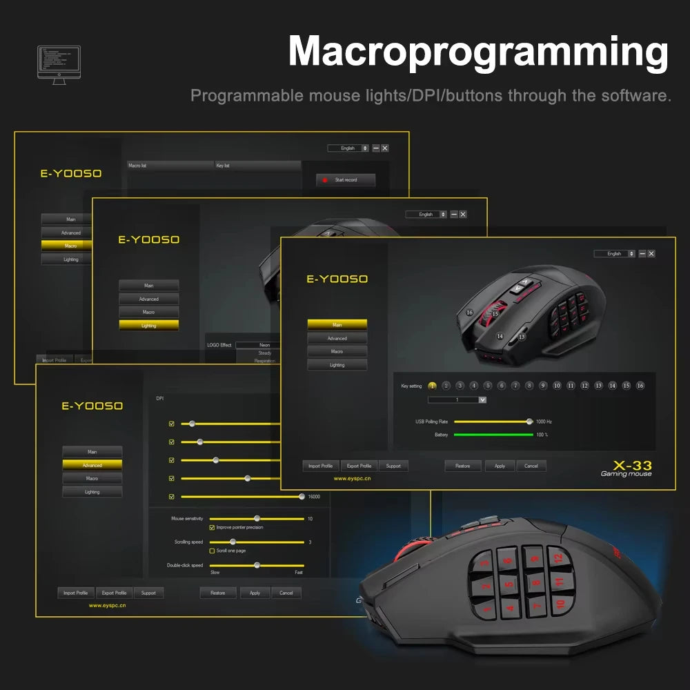 E-YOOSO X-33 RGB Gaming Mouse 16000 DPI Wired USB Gaming Mouse with 18 Programmable Buttons for PC & Laptop