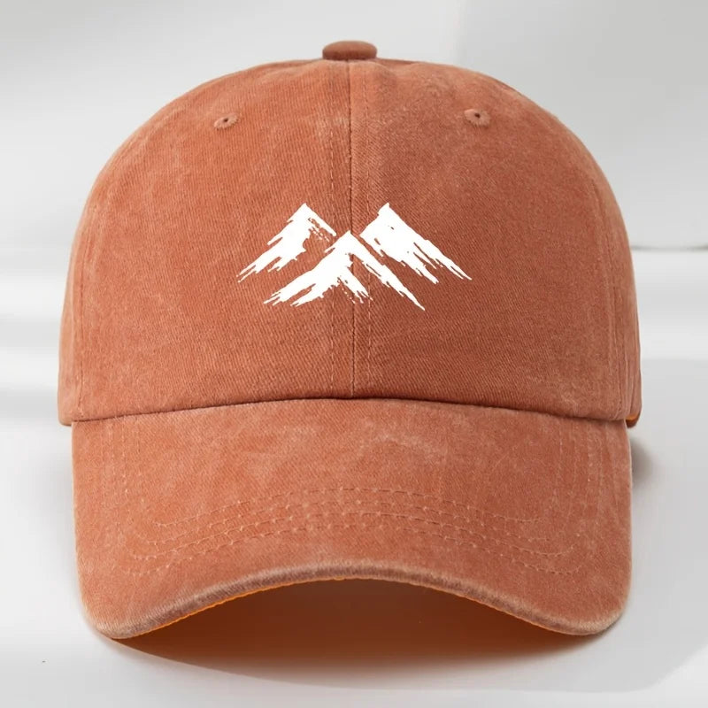 Interesting baseball cap, mountain print, outdoor men's casual sports, breathable duckbill cap, washed retro sun hat