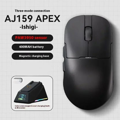 Rato Gaming Sem Fios AJAZZ AJ159 APEX Tri-Mode 8K, Sensor PAW3950 de Baixa Latência, Base de Carregamento, Personalizável, Leve, para PC Gamer