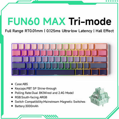 MONSGEEK FUN60 PRO&MAX HE Mechanical Keyboard Magnetic Switch 60% Wireless Gaming Keyboard Rapid Trigger 8K ARGB Custom Keyboard